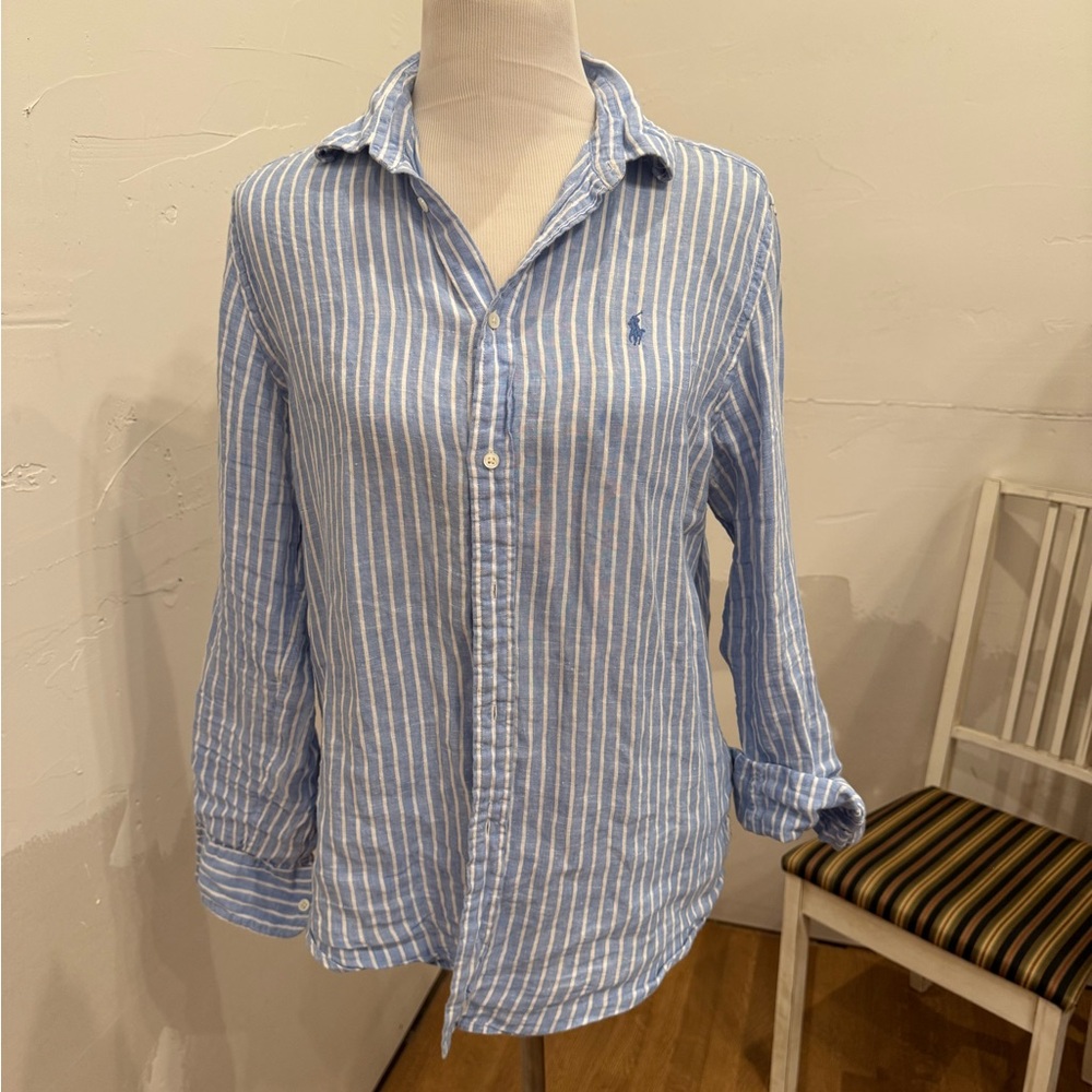 Ralph Lauren Light Blue and White Striped Shirt